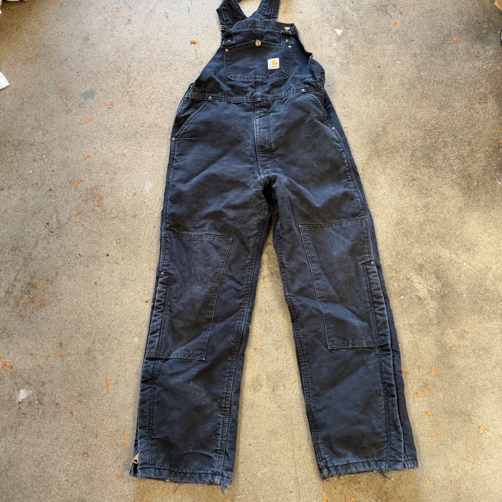 Vintage Carhartt Double Knee Overalls YYR02 BLK Quilted Lined